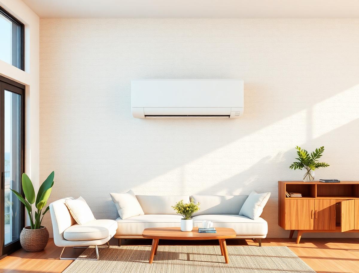 Split system installed in a bright coastal living room